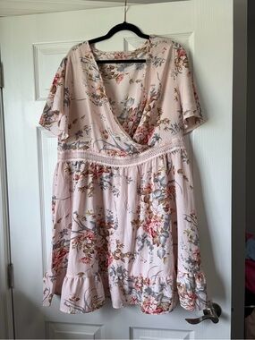 Floral Wrap-Front Pink Women's Dress
